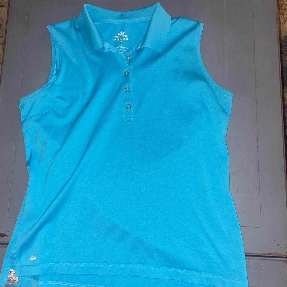 Peter Millar Teal Collared Tank Top